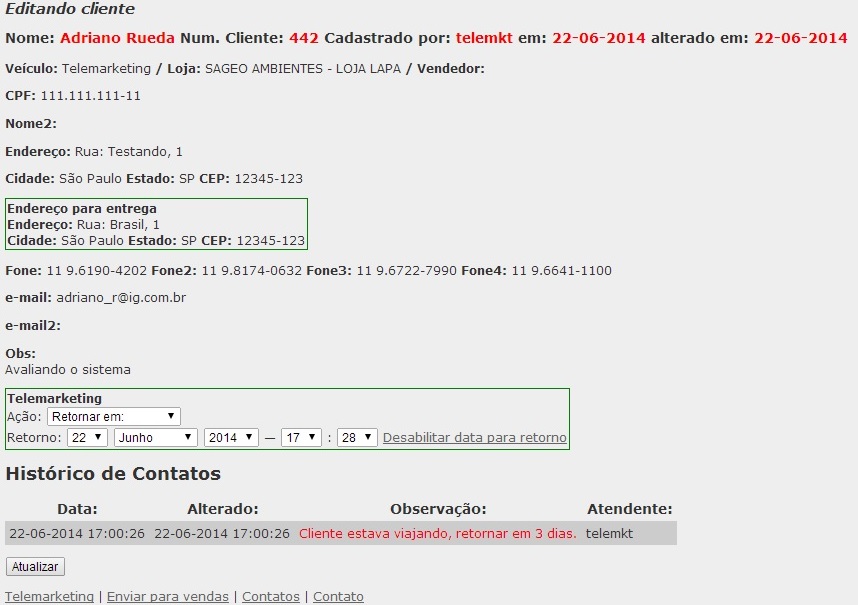 Tela de telemarketing